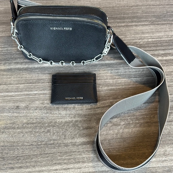 Michael Kors Black Belt Bag with Silver Chain Detailing